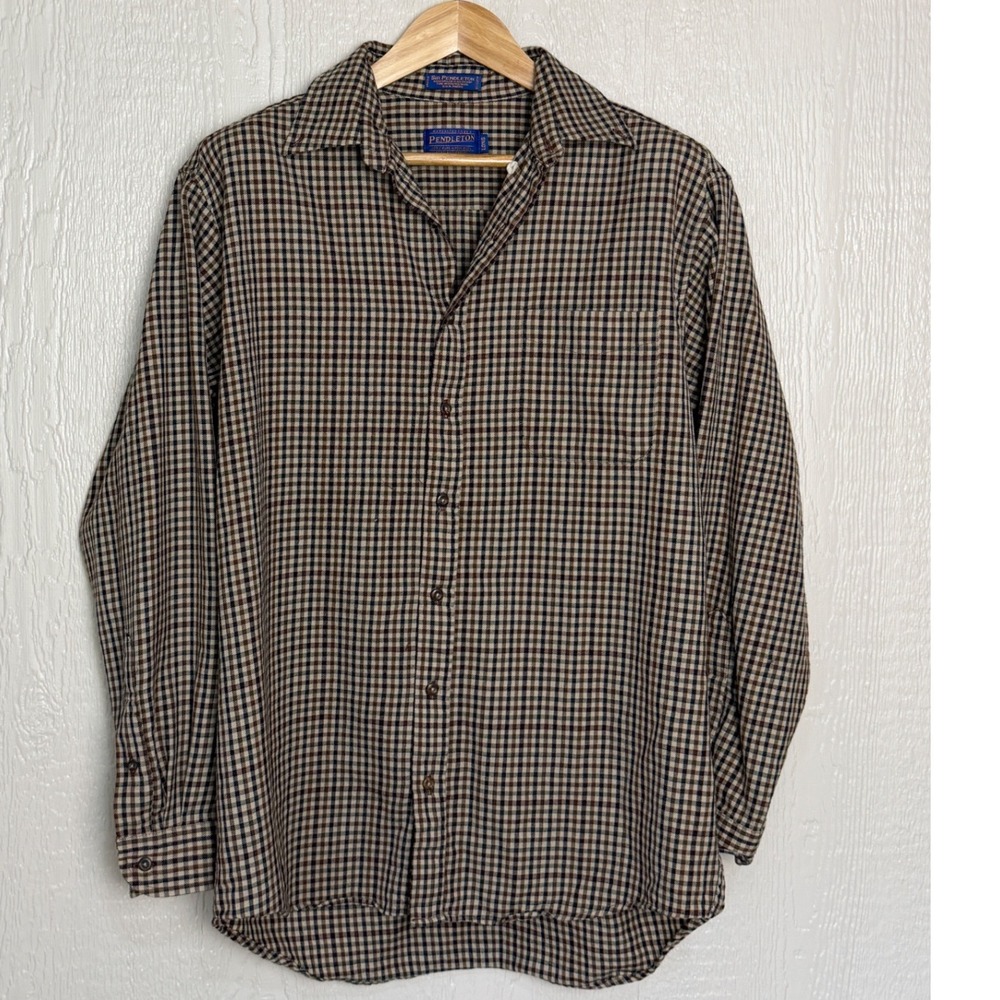 Sir Pendleton VTG Wool Brown Plaid Button Down Shirt Mens Large Tall Excellent!